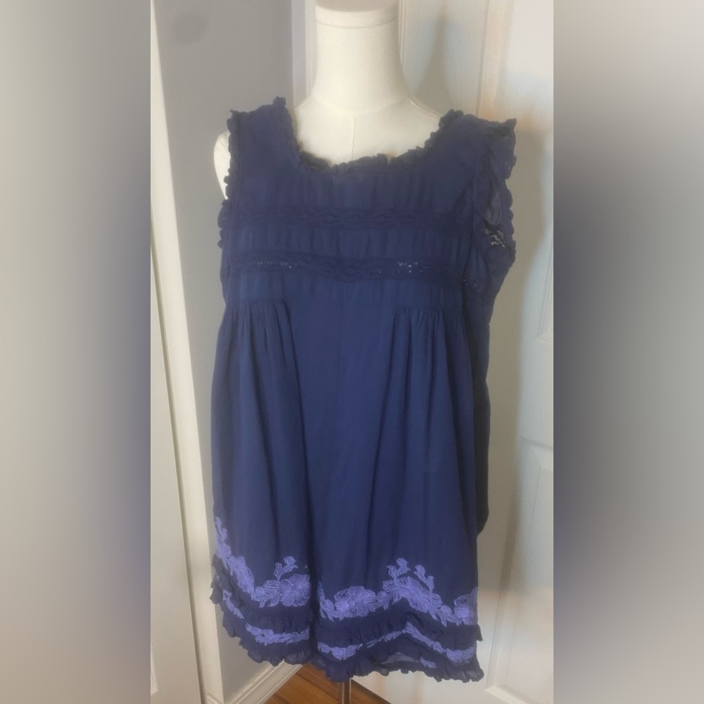 Free People Navy Blue Embroidered Sleeveless Romper